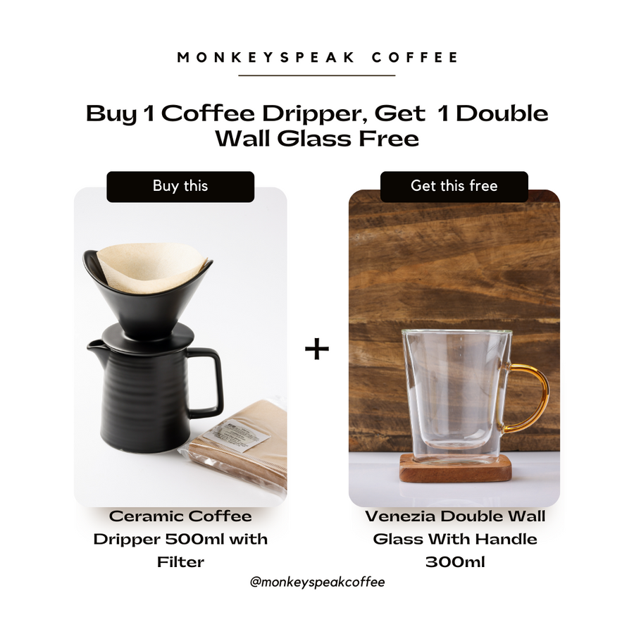 Buy 1 Ceramic Coffee Dripper, Get 1 Venezia Double Wall Glass