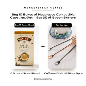 Buy 10 Boxes of Mixed Brand Nespresso Compatible Capsules, Get 1 Set (6) of Spoon Stirrers