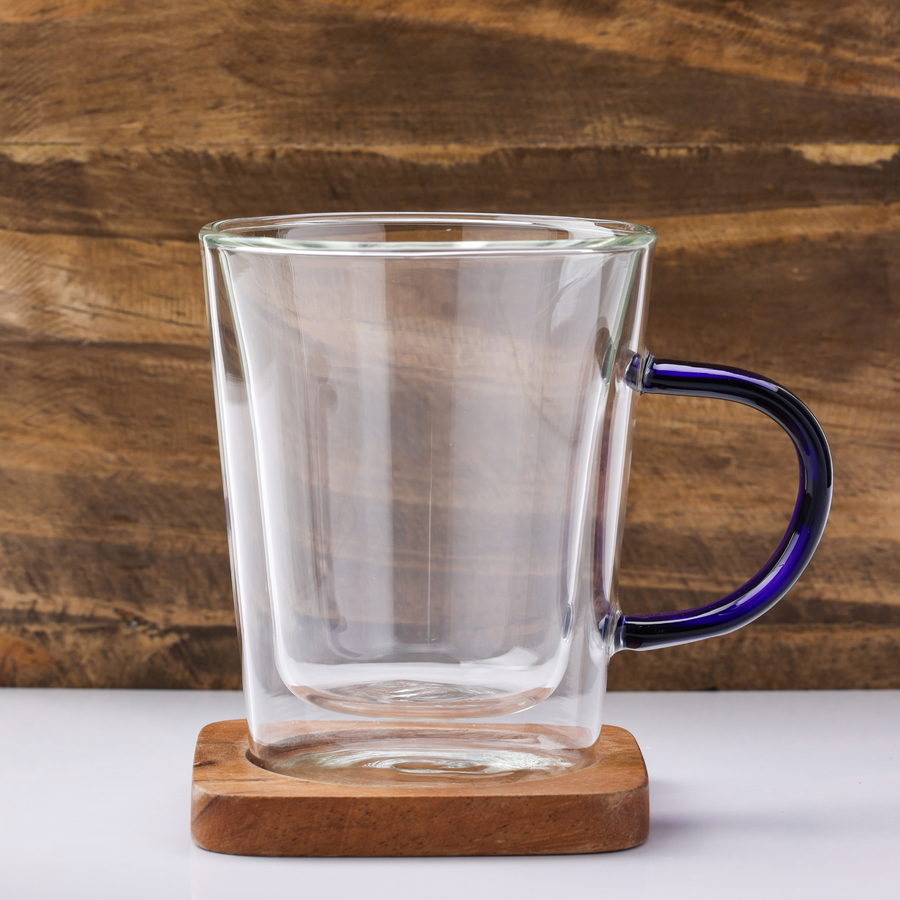 VENEZIA Double Wall Glass Mug With Colored Handle 300ml