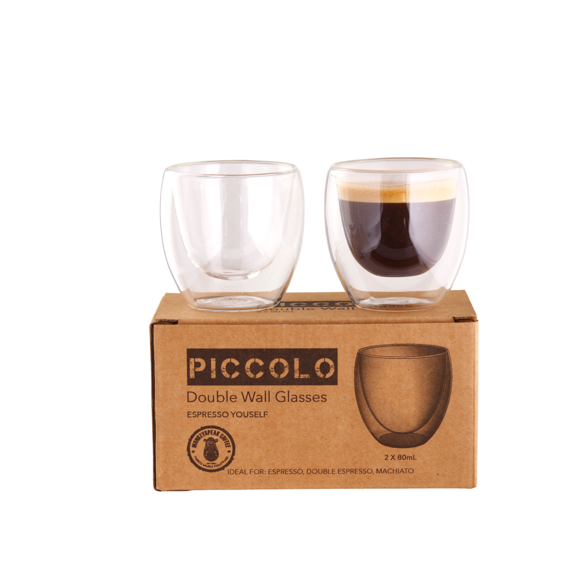 Piccolo Double Wall Espresso Glass 80ml x 2 Monkeyspeak Coffee